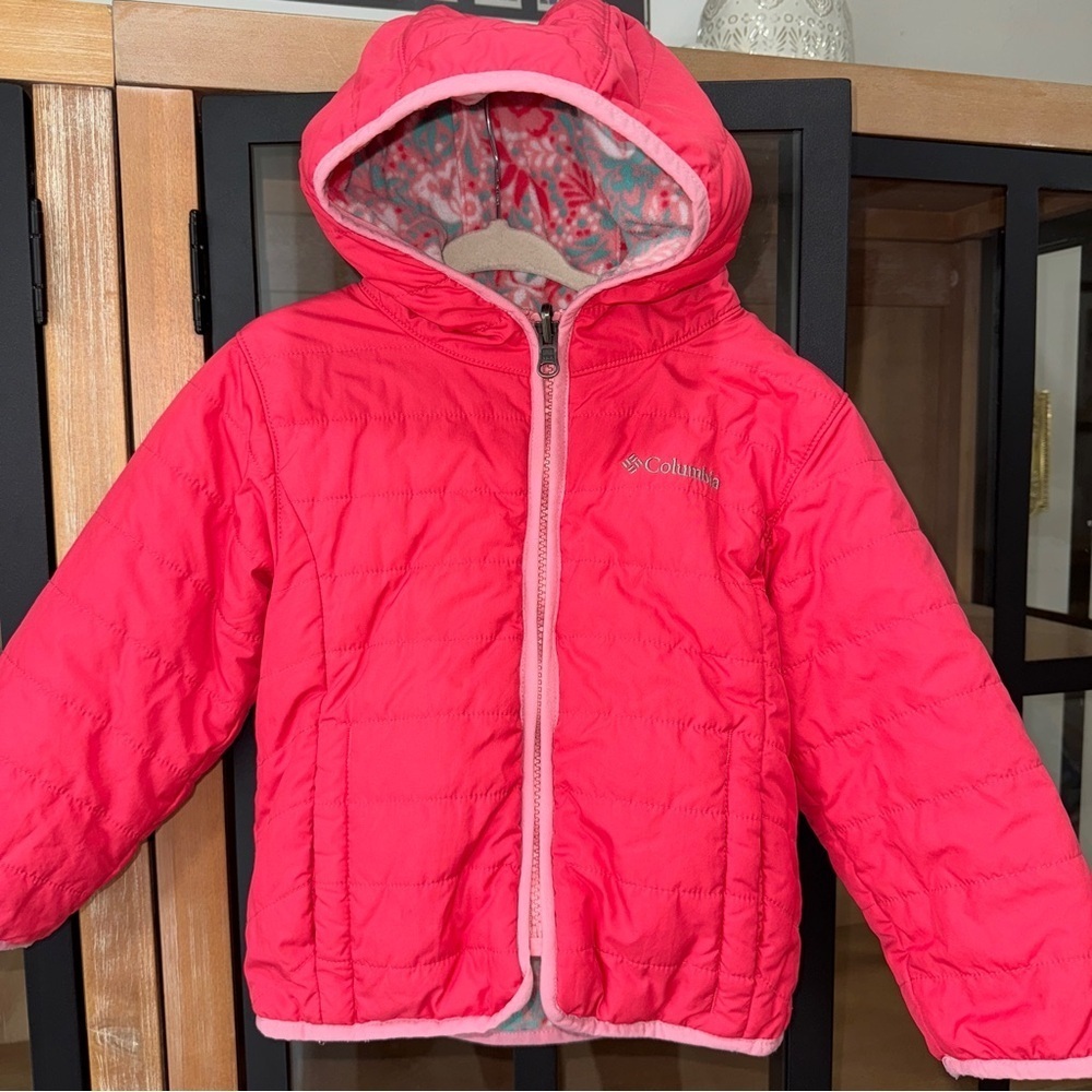 Columbia double trouble reversible jacket puffer fleece toddler hooded zipper up